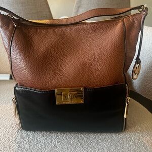 Michael Kors Tan and Black Leather Shoulder Bag